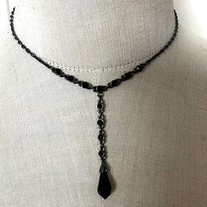 Givenchy Black Crystal Drop Lariat Necklace